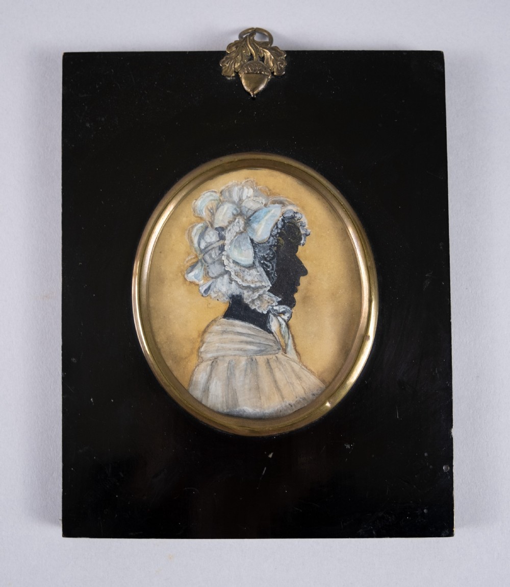 Early 19th Century Hand Painted Silhouette - Lady In Bonnet.