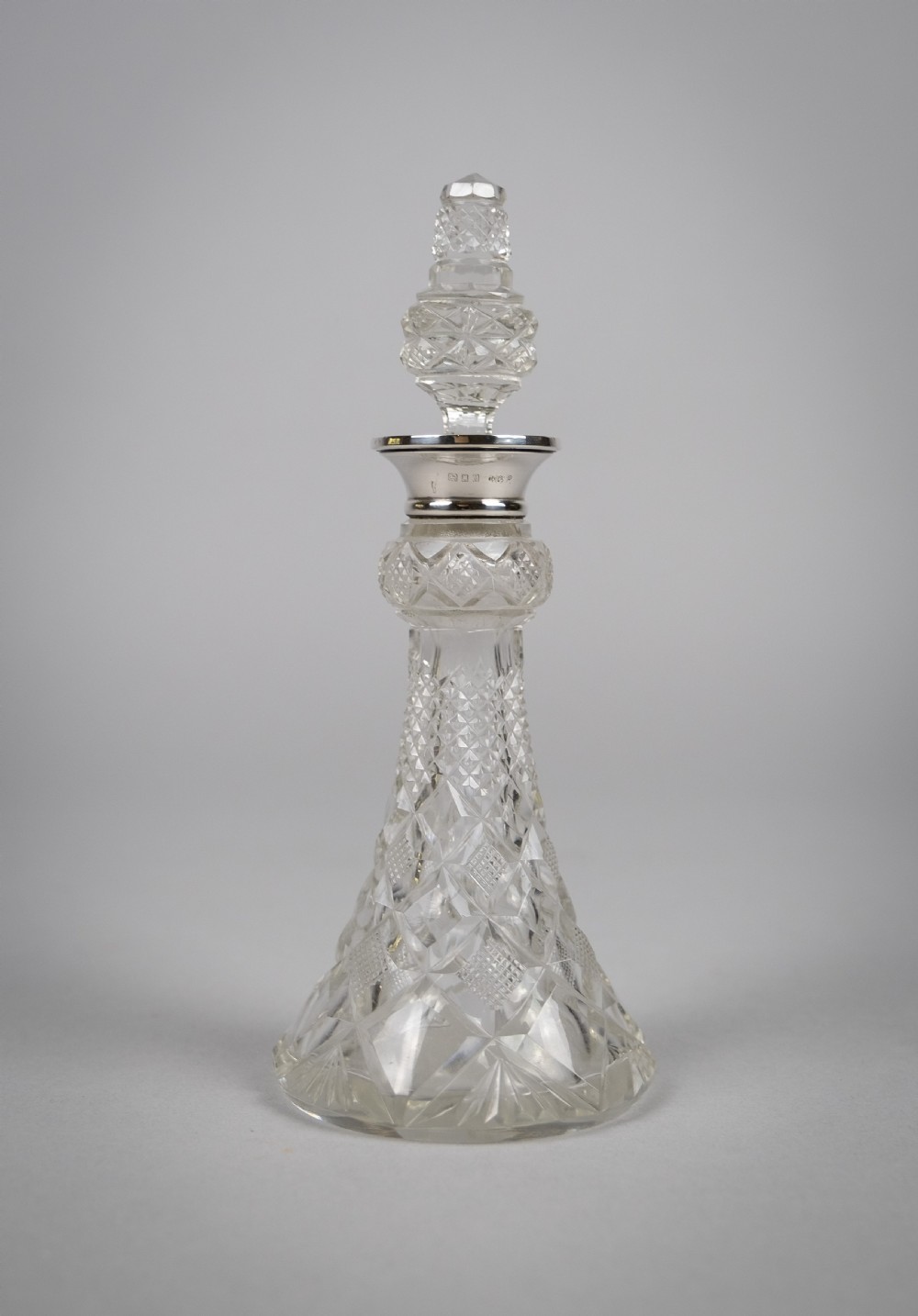 Sterling Silver & Cut Glass Scent Bottle by Wolfsky & Co, London, 1924.