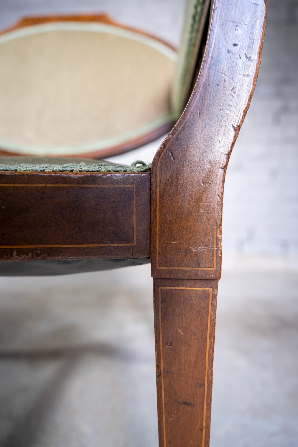 Early 20th Century Sheraton Revival Inlaid Mahogany Tub Chair. View VII