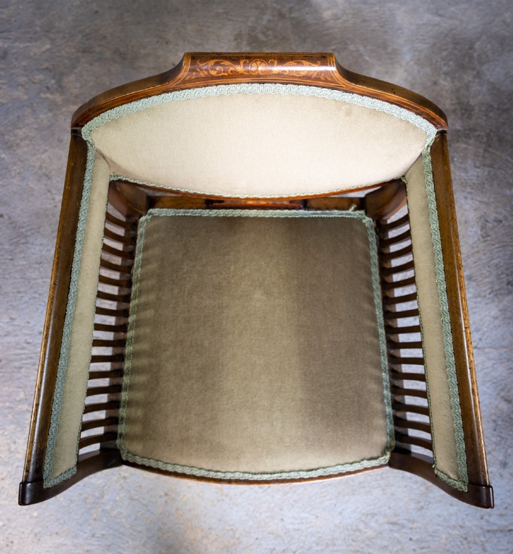 Early 20th Century Sheraton Revival Inlaid Mahogany Tub Chair. View XI