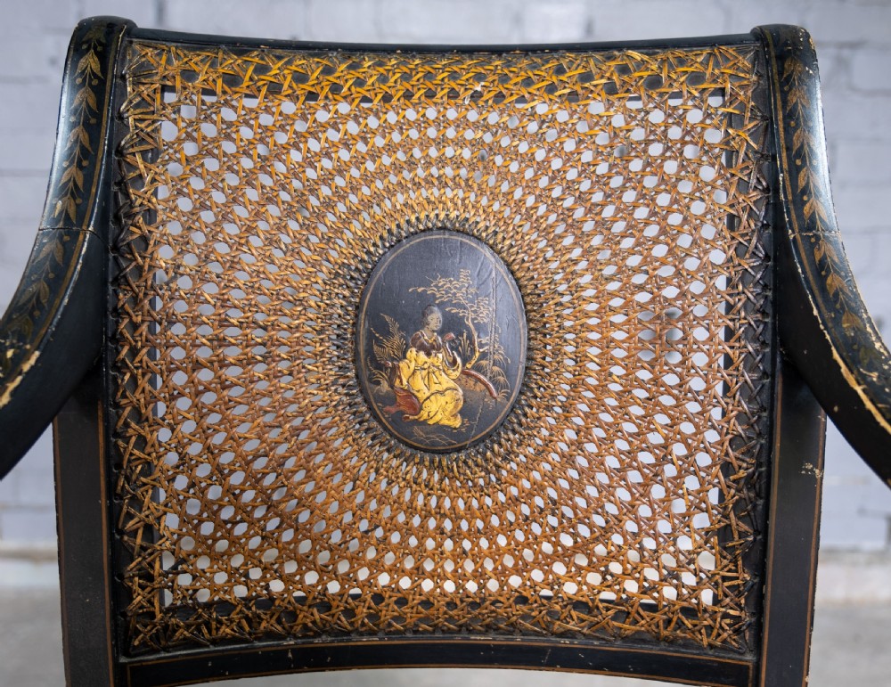 Early 20th Century Japanned Chinoiserie Cane Elbow Chair, c.1910 View V