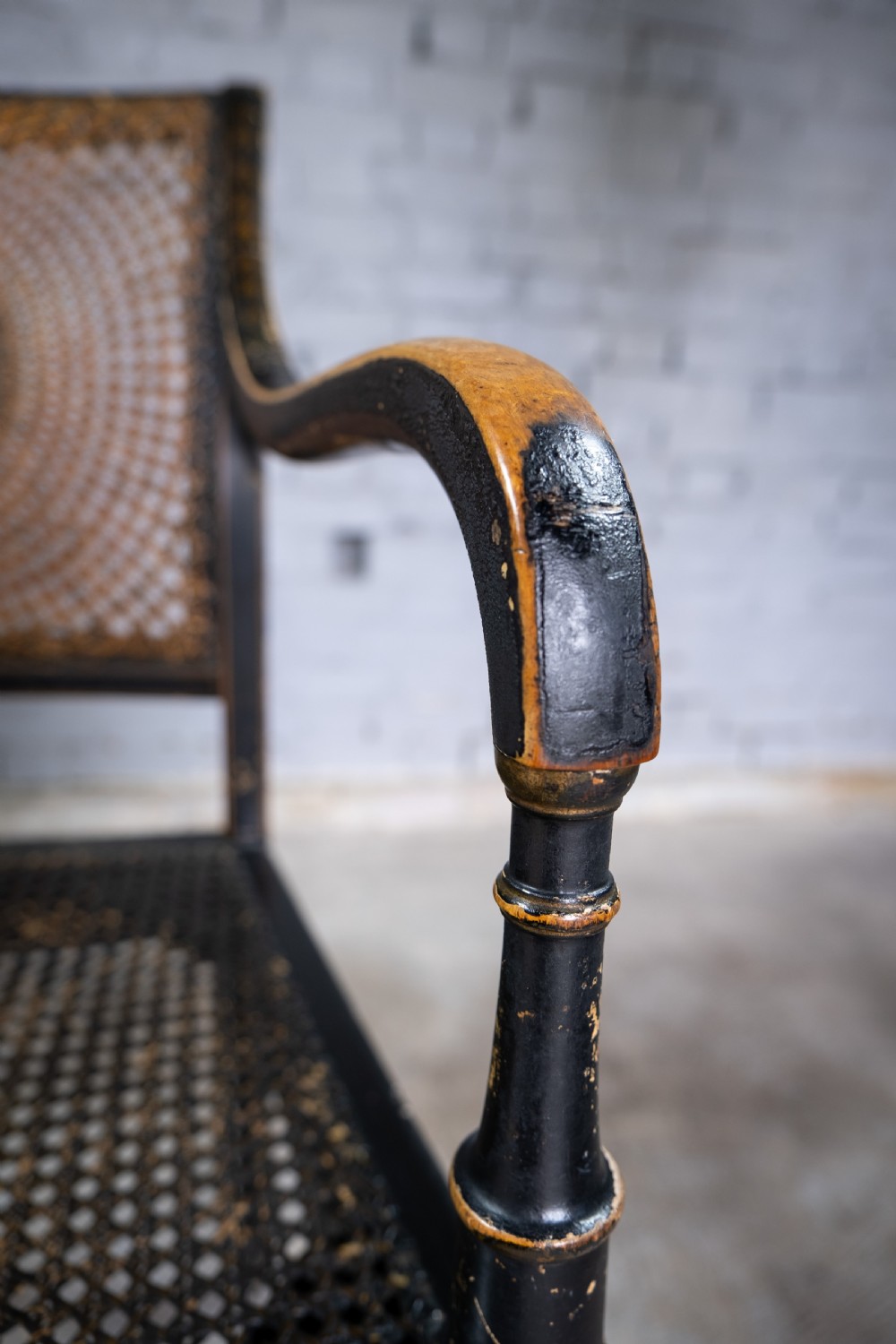 Early 20th Century Japanned Chinoiserie Cane Elbow Chair, c.1910 View VII