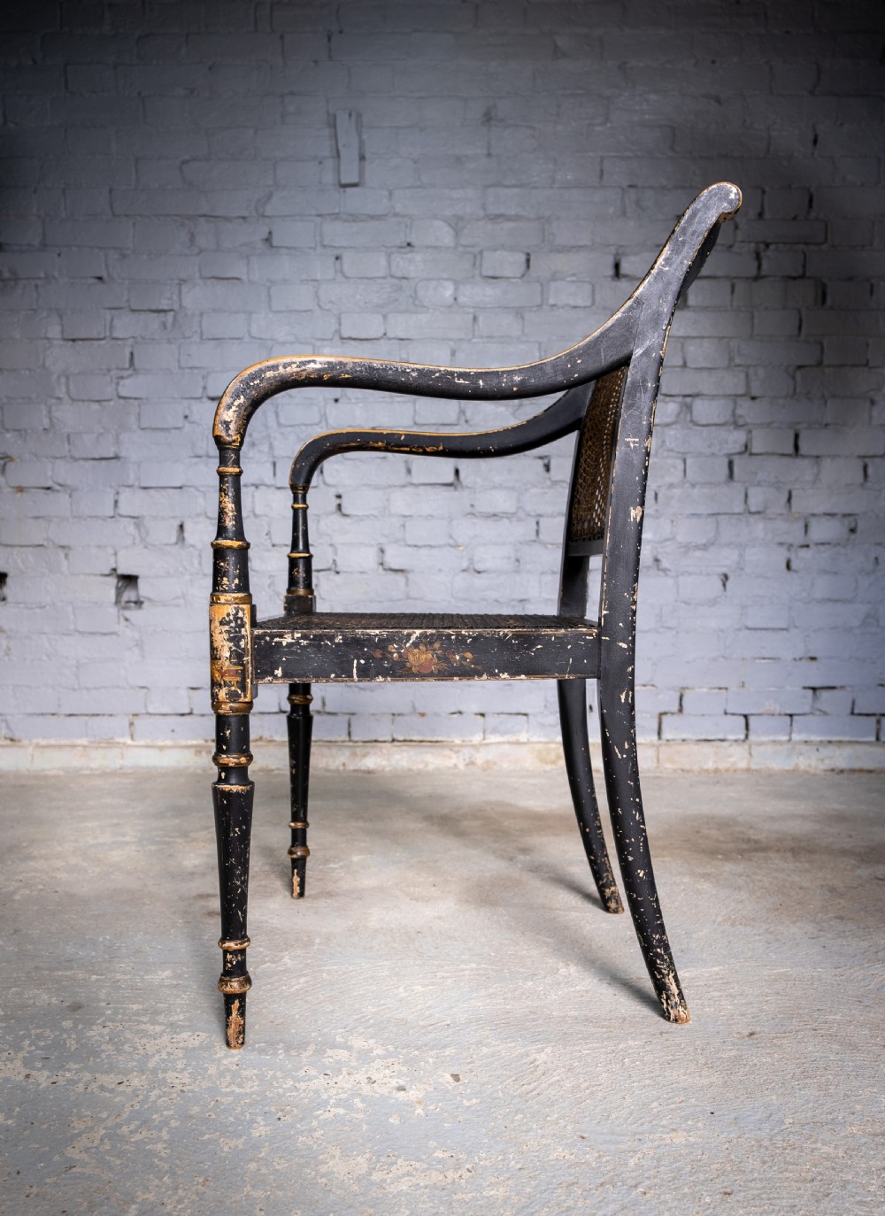 Early 20th Century Japanned Chinoiserie Cane Elbow Chair, c.1910 View XII
