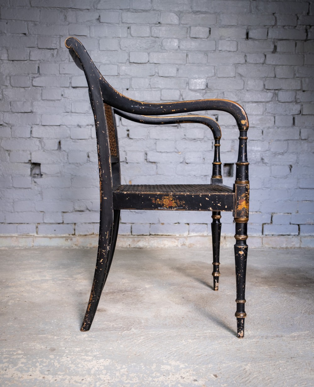 Early 20th Century Japanned Chinoiserie Cane Elbow Chair, c.1910 View XIII