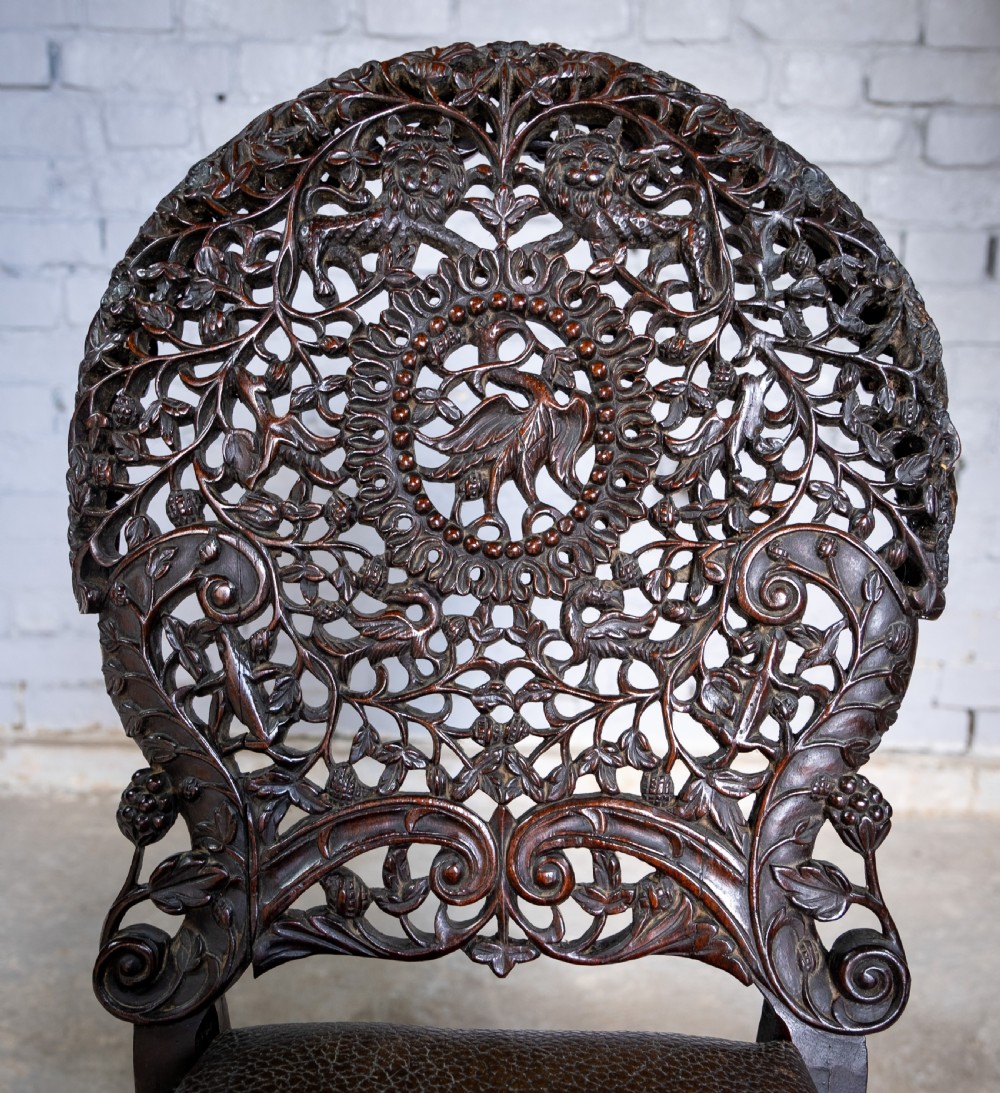 19th Century Burmese Anglo-Indian Carved Rosewood Chair. View III