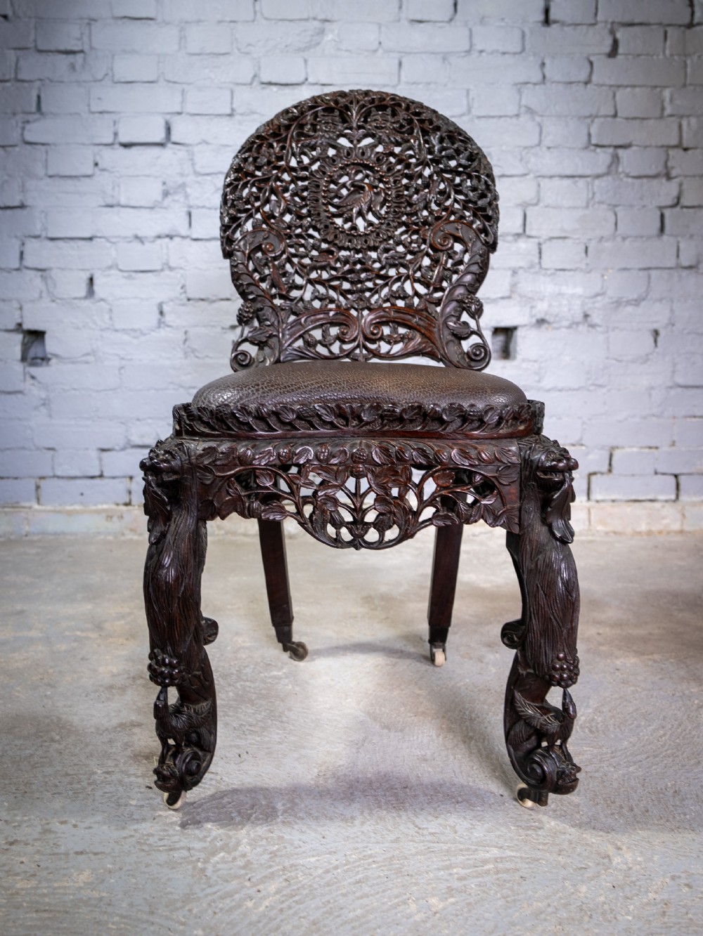 19th Century Burmese Anglo-Indian Carved Rosewood Chair. View VII
