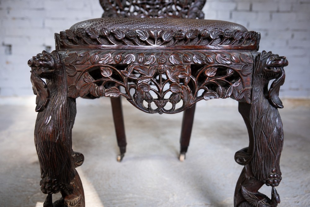 19th Century Burmese Anglo-Indian Carved Rosewood Chair. View VIII