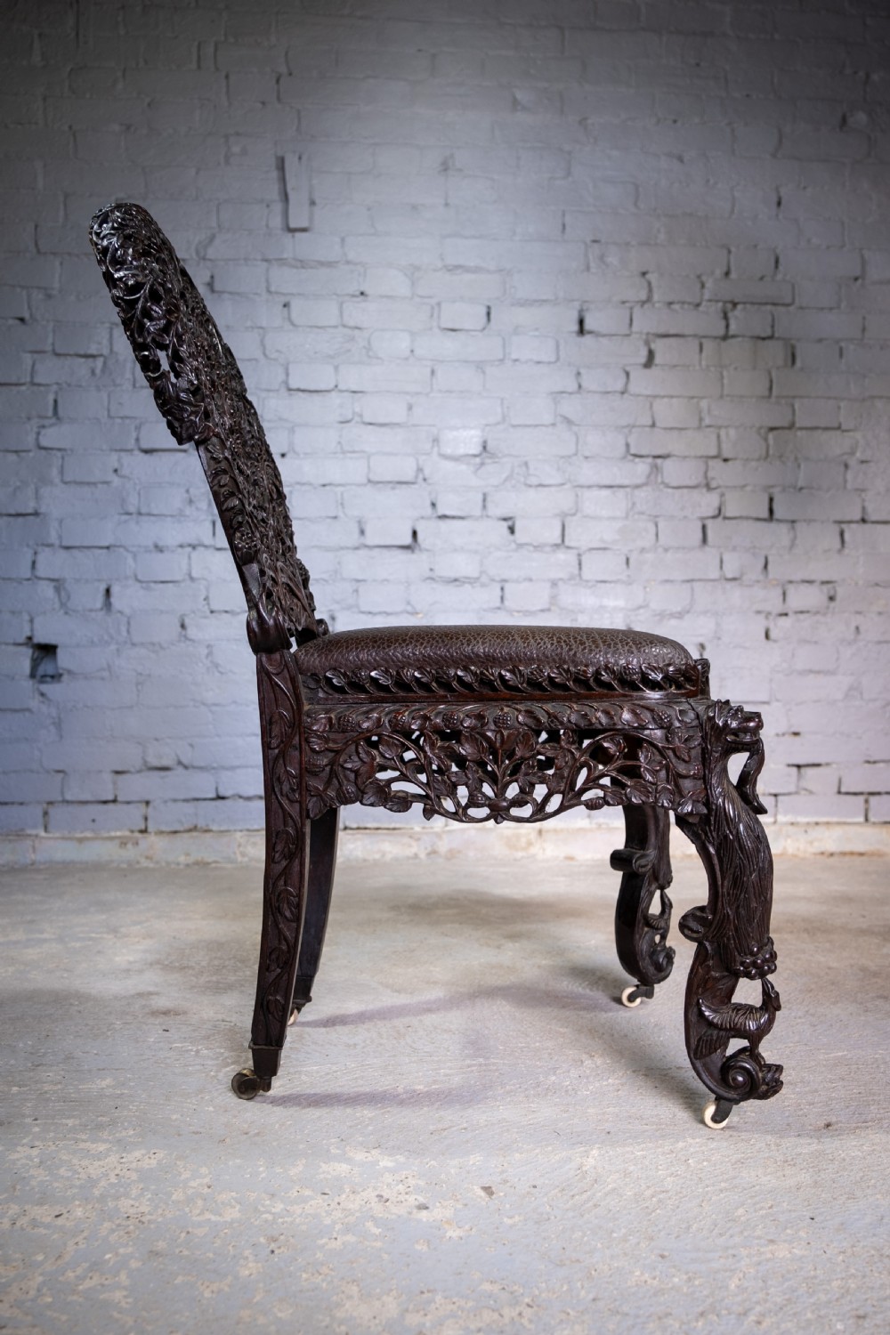19th Century Burmese Anglo-Indian Carved Rosewood Chair. View XII