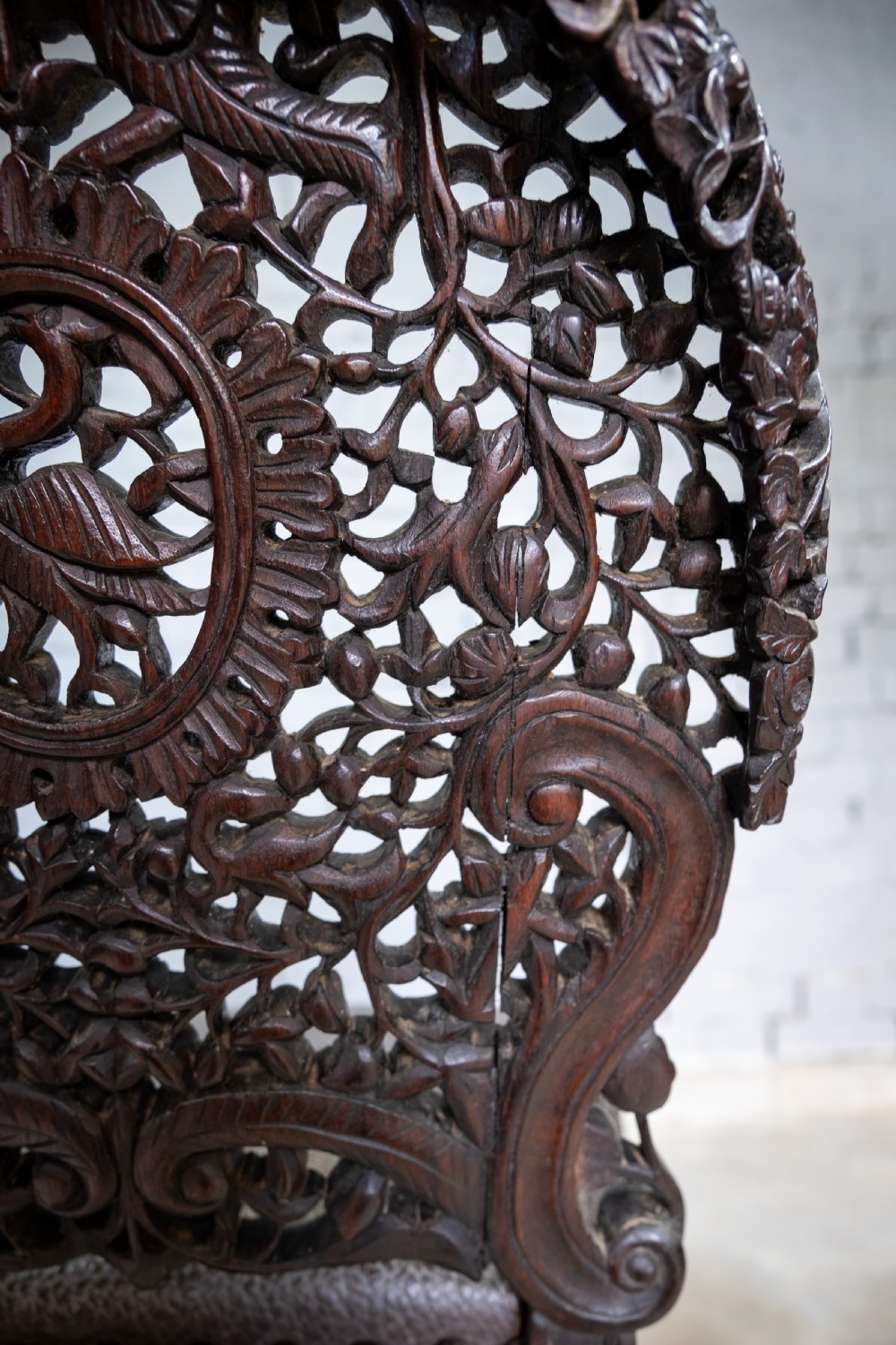 19th Century Burmese Anglo-Indian Carved Rosewood Chair. View XIX