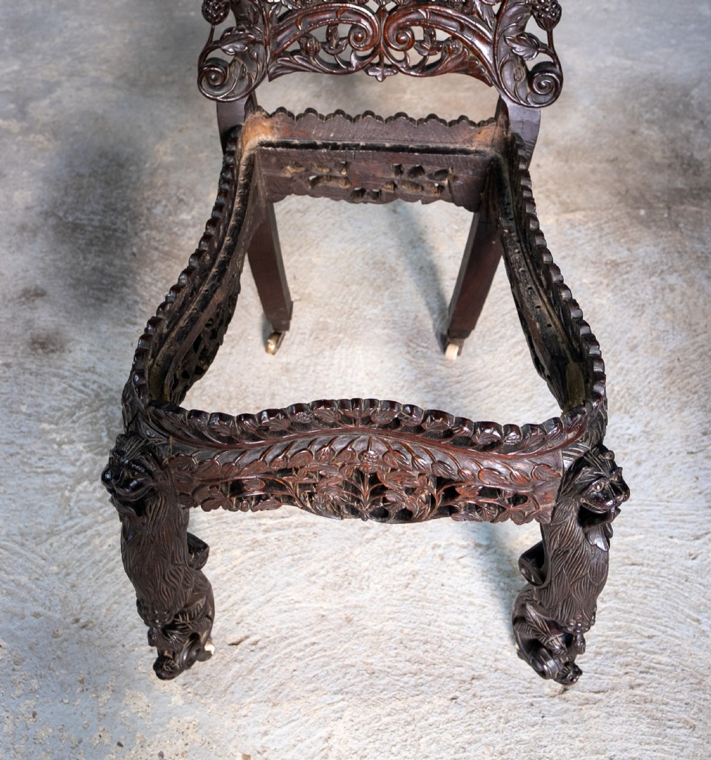 19th Century Burmese Anglo-Indian Carved Rosewood Chair. View XXIII