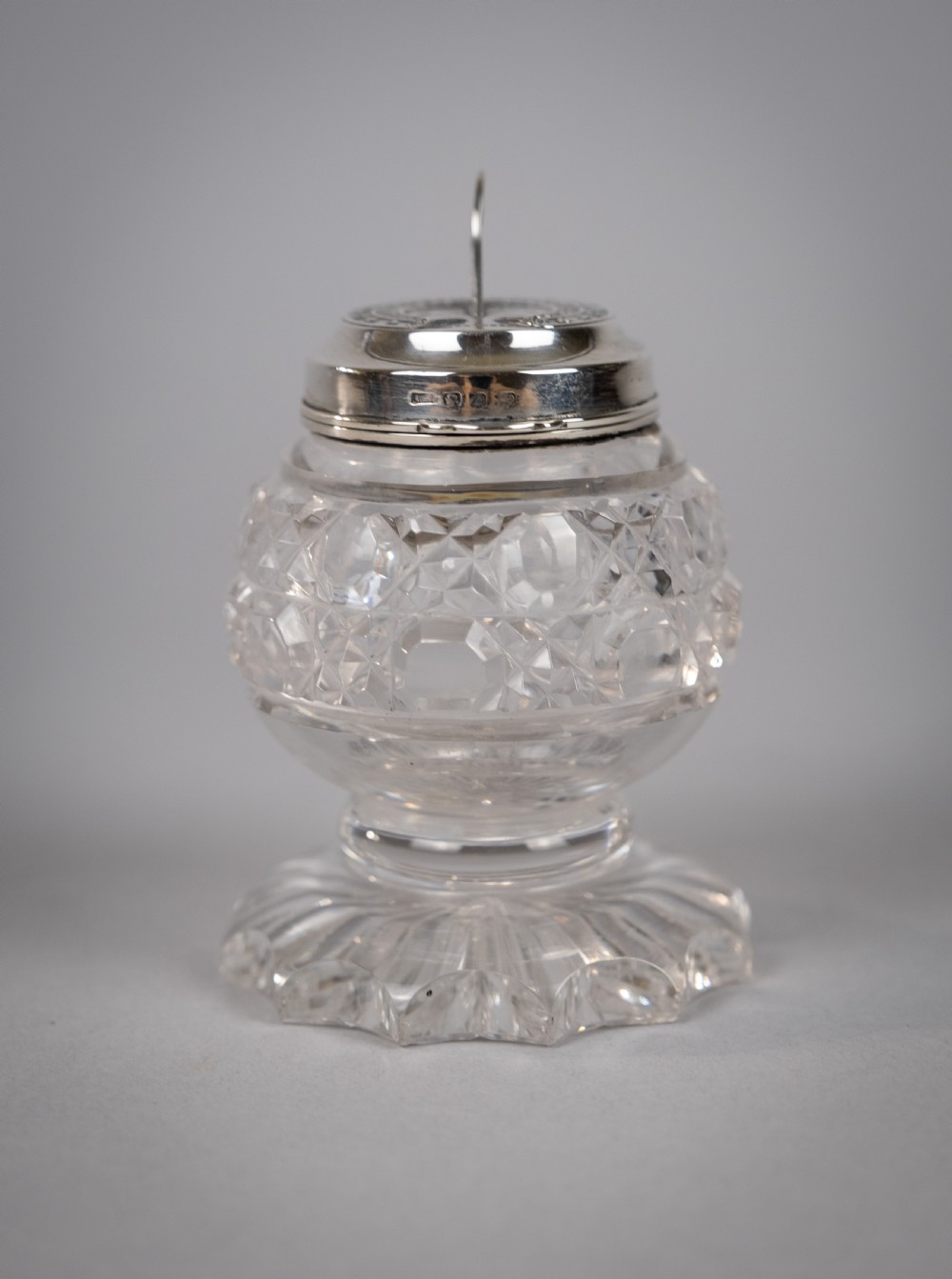 Unusual 19th Century Sterling Silver & Cut Glass Sundial Inkwell, 1876. View VI