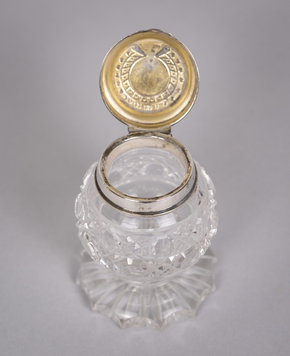 Unusual 19th Century Sterling Silver & Cut Glass Sundial Inkwell, 1876. View XI
