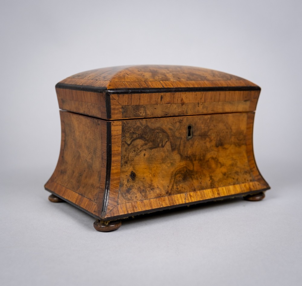 19th Century Walnut Waisted Twin Compartment Tea Caddy.