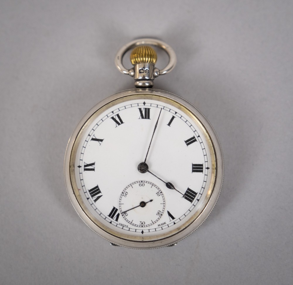 1927 Sterling Silver Swiss 15 Jewel Pocket Watch, Dennison Case.