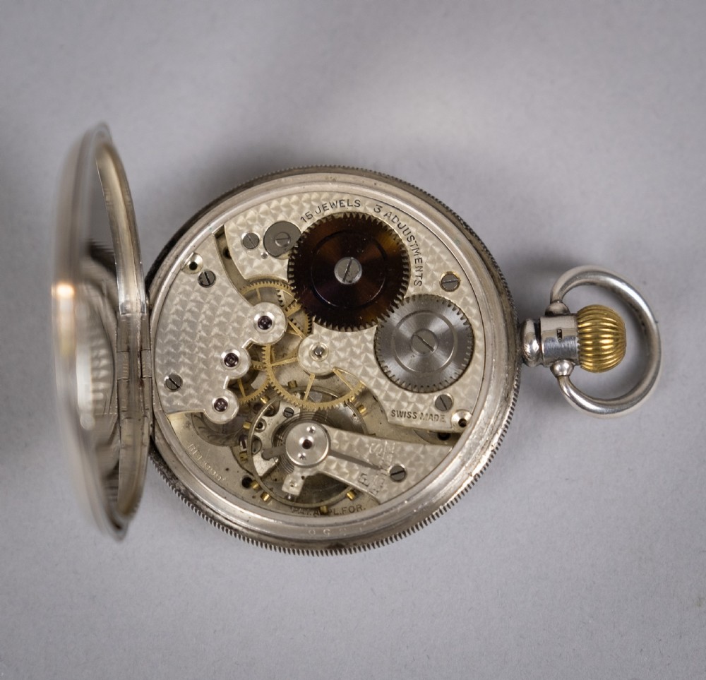 1927 Sterling Silver Swiss 15 Jewel Pocket Watch, Dennison Case. View IV