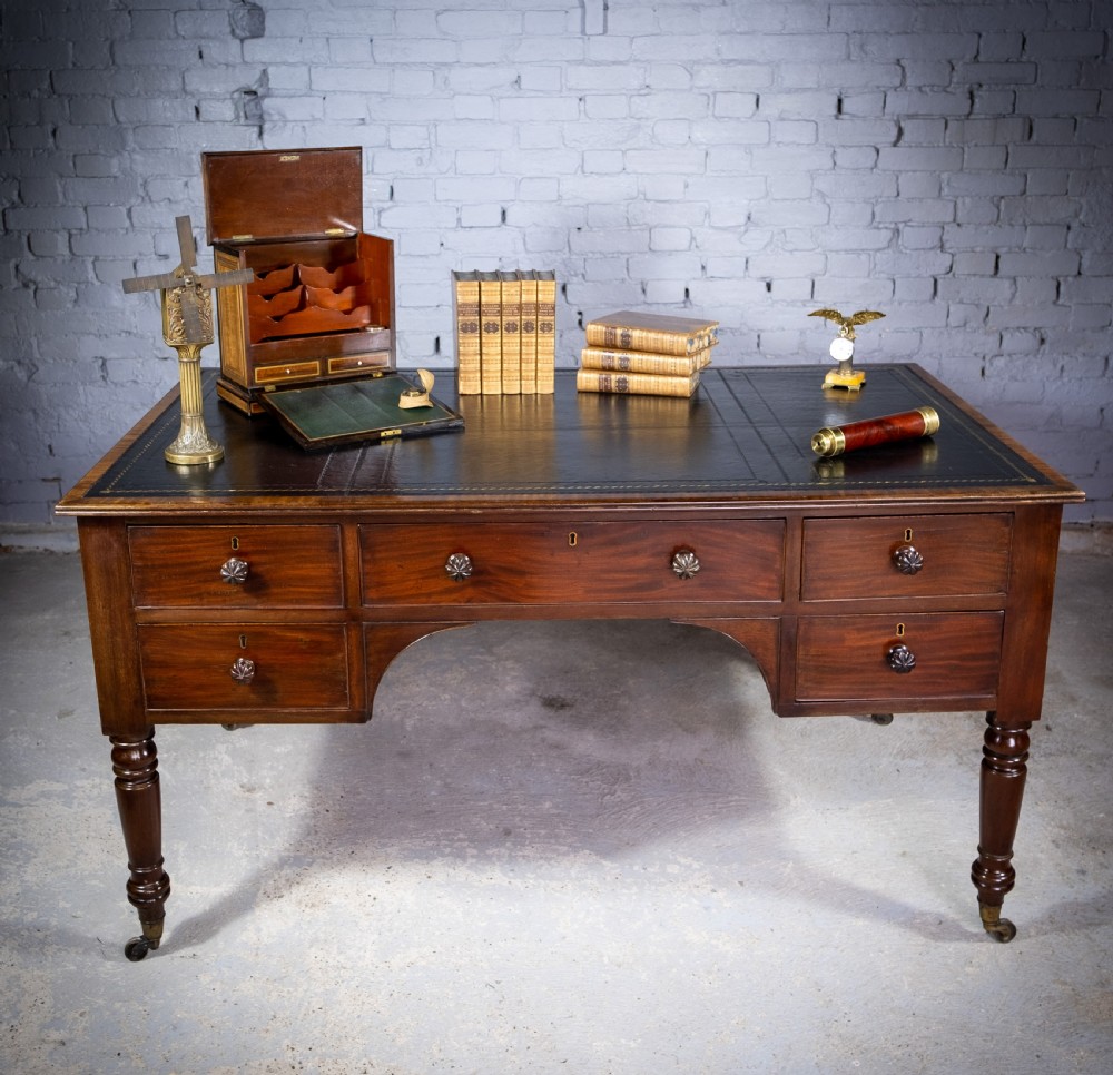 William IV Double Sided Flame Mahogany Library Table With Writing Slope. View II