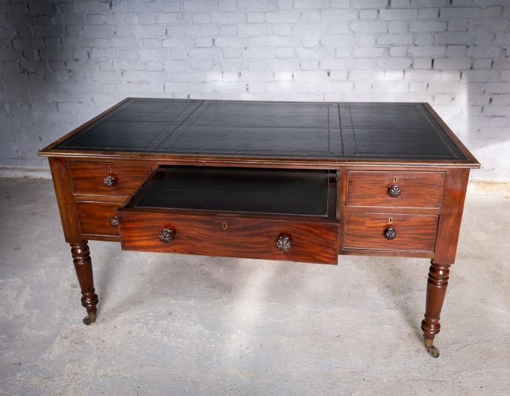 William IV Double Sided Flame Mahogany Library Table With Writing Slope. View IV