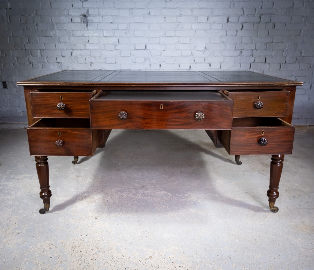 William IV Double Sided Flame Mahogany Library Table With Writing Slope. View V
