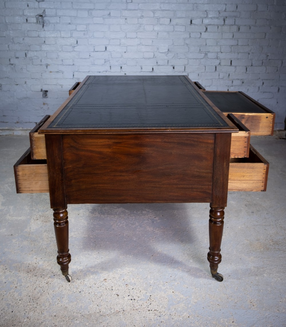 William IV Double Sided Flame Mahogany Library Table With Writing Slope. View XI