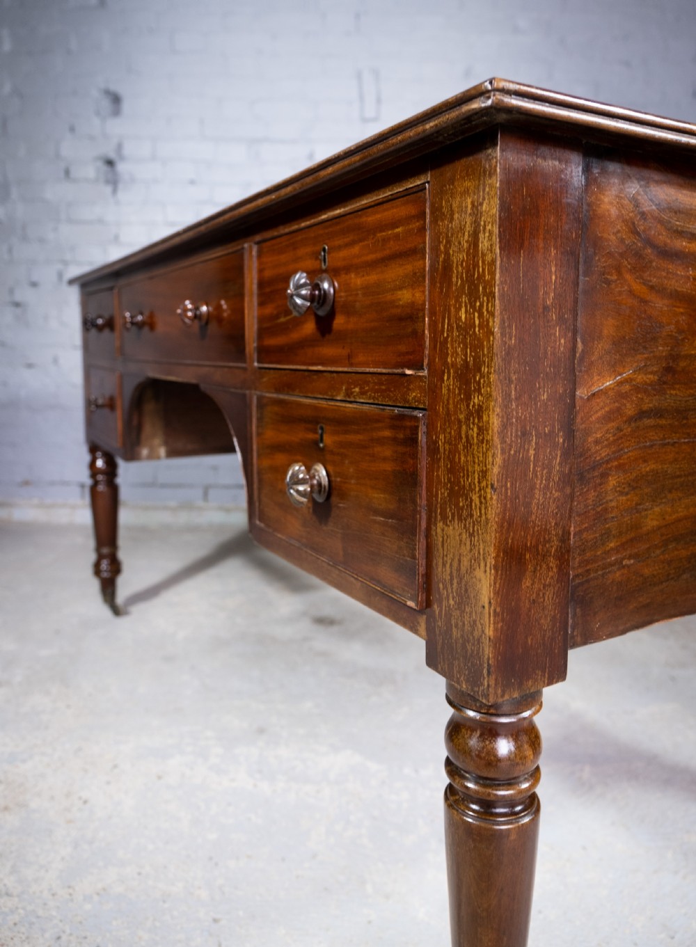 William IV Double Sided Flame Mahogany Library Table With Writing Slope. View XVII