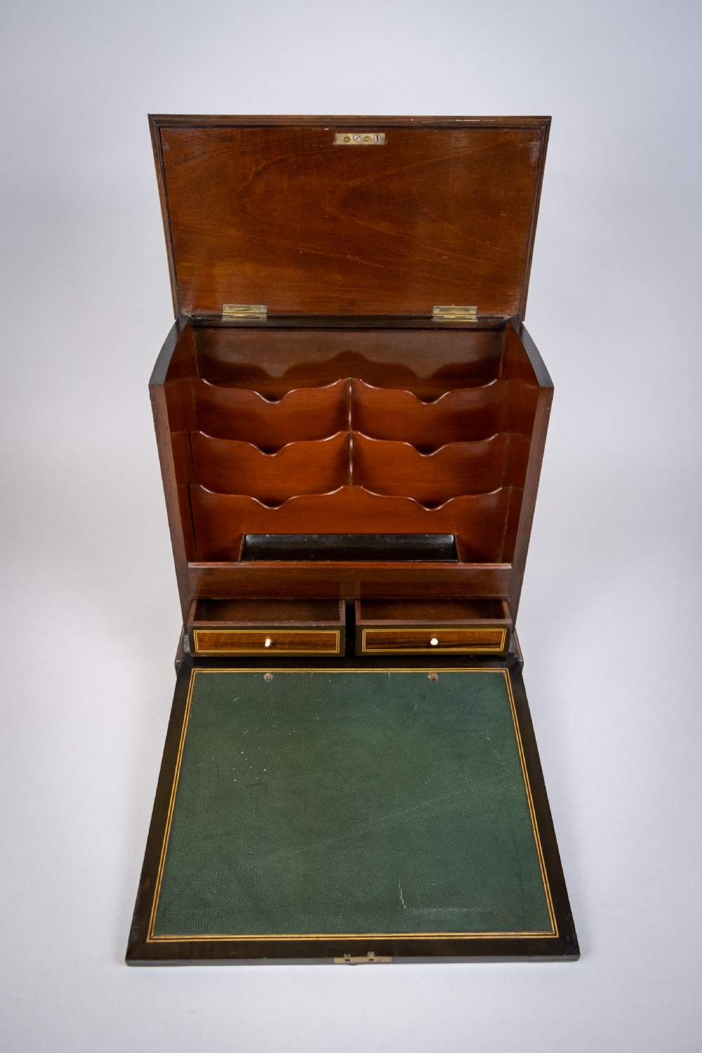19th Century Inlaid Mahogany Drop Front Stationary Box, c.1880. View V