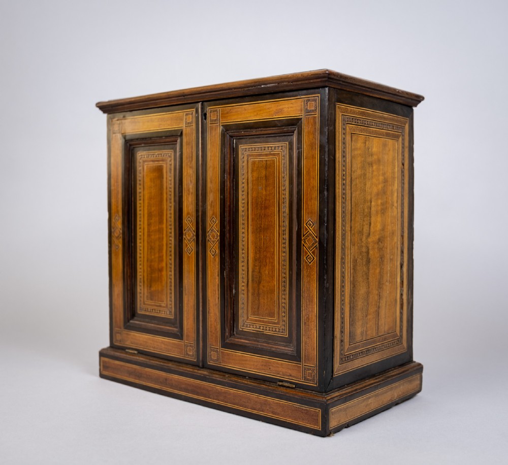 19th Century Inlaid Mahogany Drop Front Stationary Box, c.1880. View IX