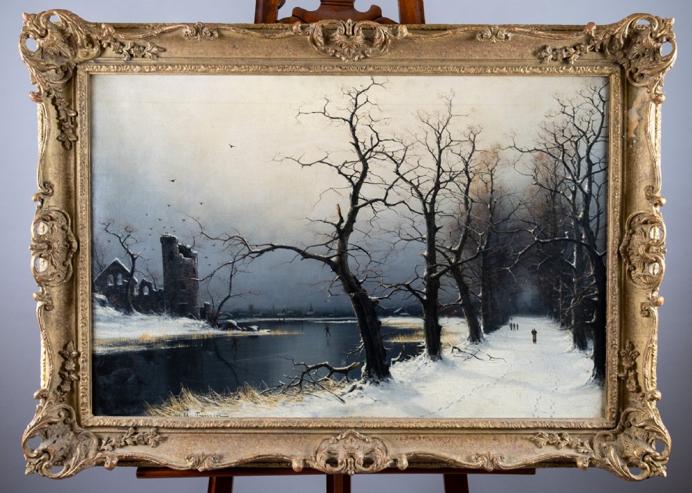 Nils Hans Christiansen (Danish, 1850-1922) - Skaters In A Winter Landscape. View II