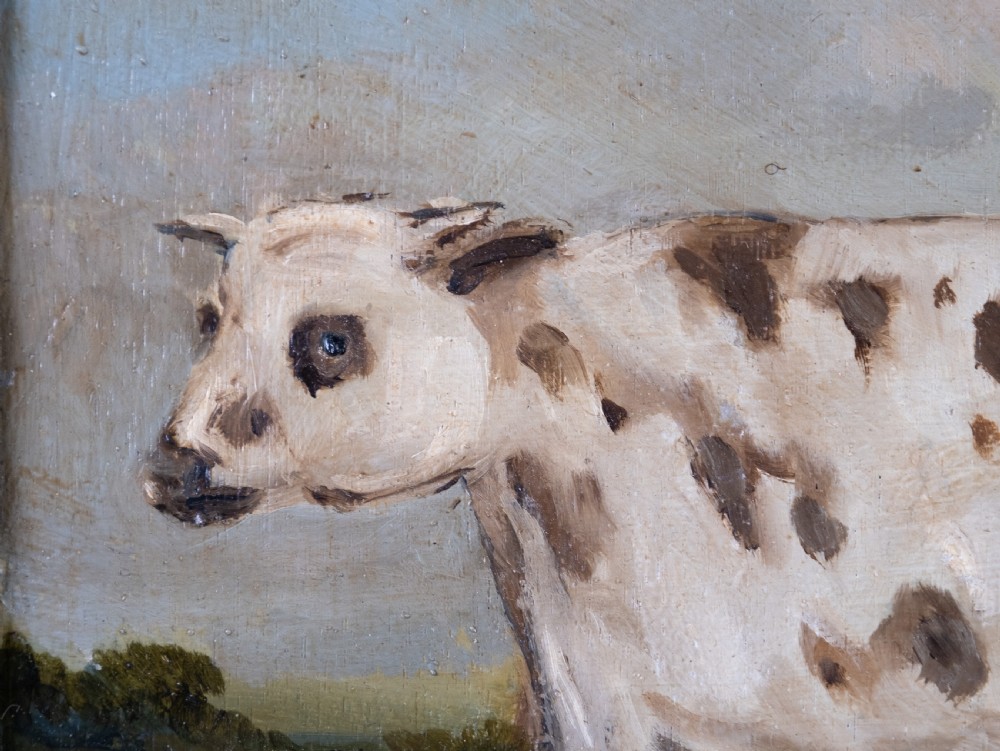 Early 20th Century Prize Bull In Landscape. Dated 1921. Oil On Board. View III