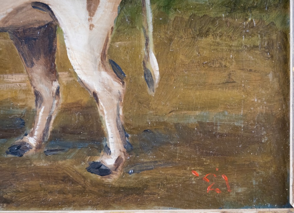 Early 20th Century Prize Bull In Landscape. Dated 1921. Oil On Board. View V