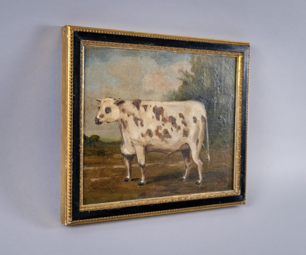 Early 20th Century Prize Bull In Landscape. Dated 1921. Oil On Board. View VII