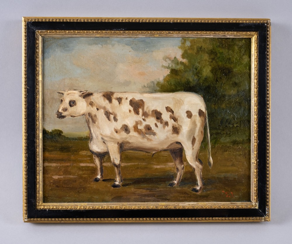 Early 20th Century Prize Bull In Landscape. Dated 1921. Oil On Board. View VIII