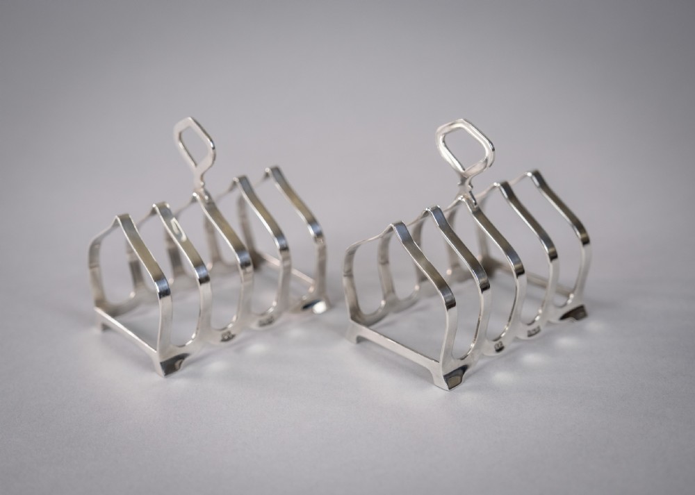 Pair Sterling Silver Toast Racks by William Suckling Ltd, Birmingham, 1964. View III