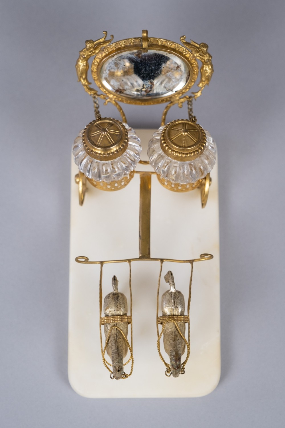 Palais Royale Horse & Carriage Inkwell With Baccarat Glass, c.1860. View V