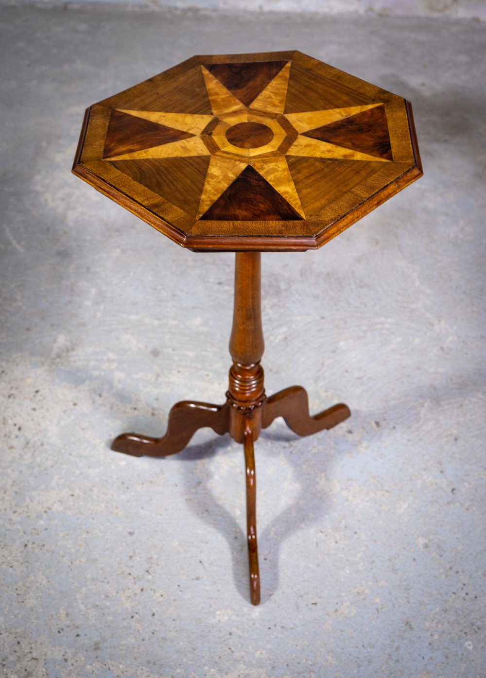 Fine 19th Century Parquetry Inlaid Star Tripod Table.