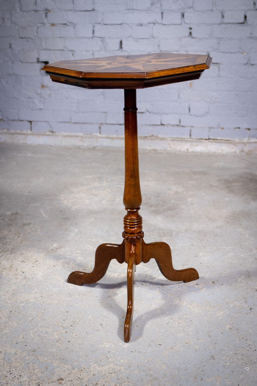 Fine 19th Century Parquetry Inlaid Star Tripod Table. View V