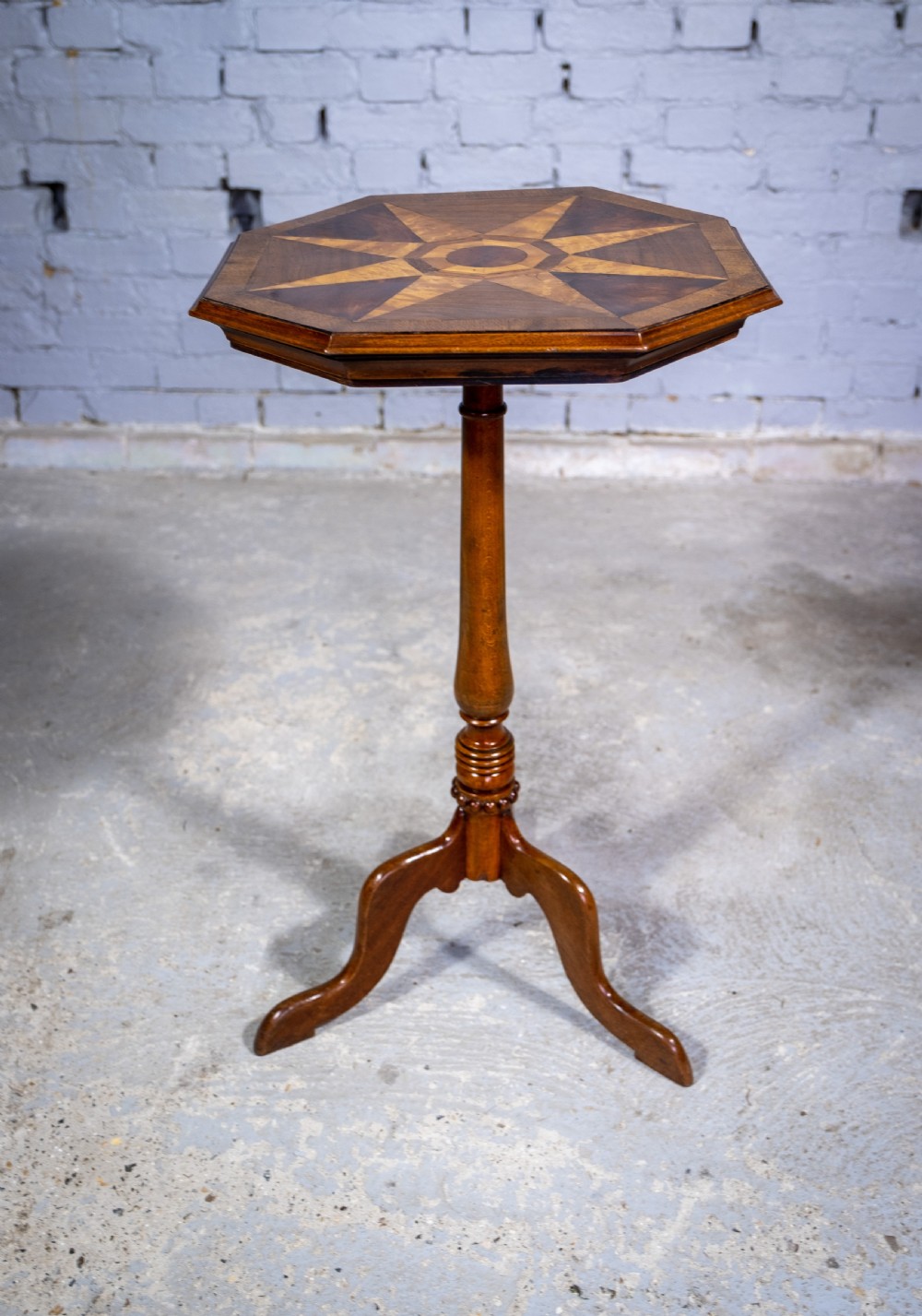 Fine 19th Century Parquetry Inlaid Star Tripod Table. View VI