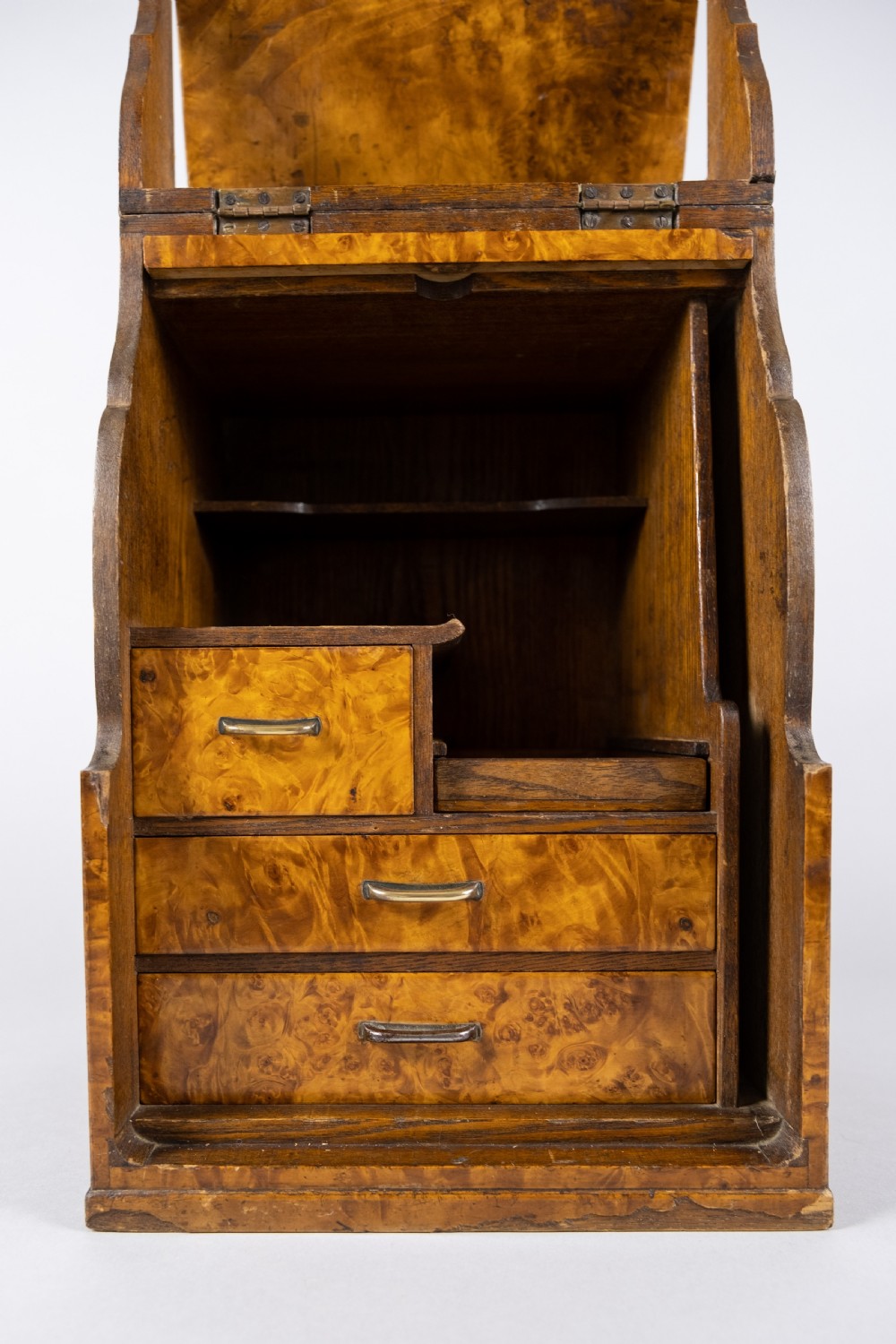 Campaign Style Burr Walnut & Mahogany Folding Vanity Box View IV