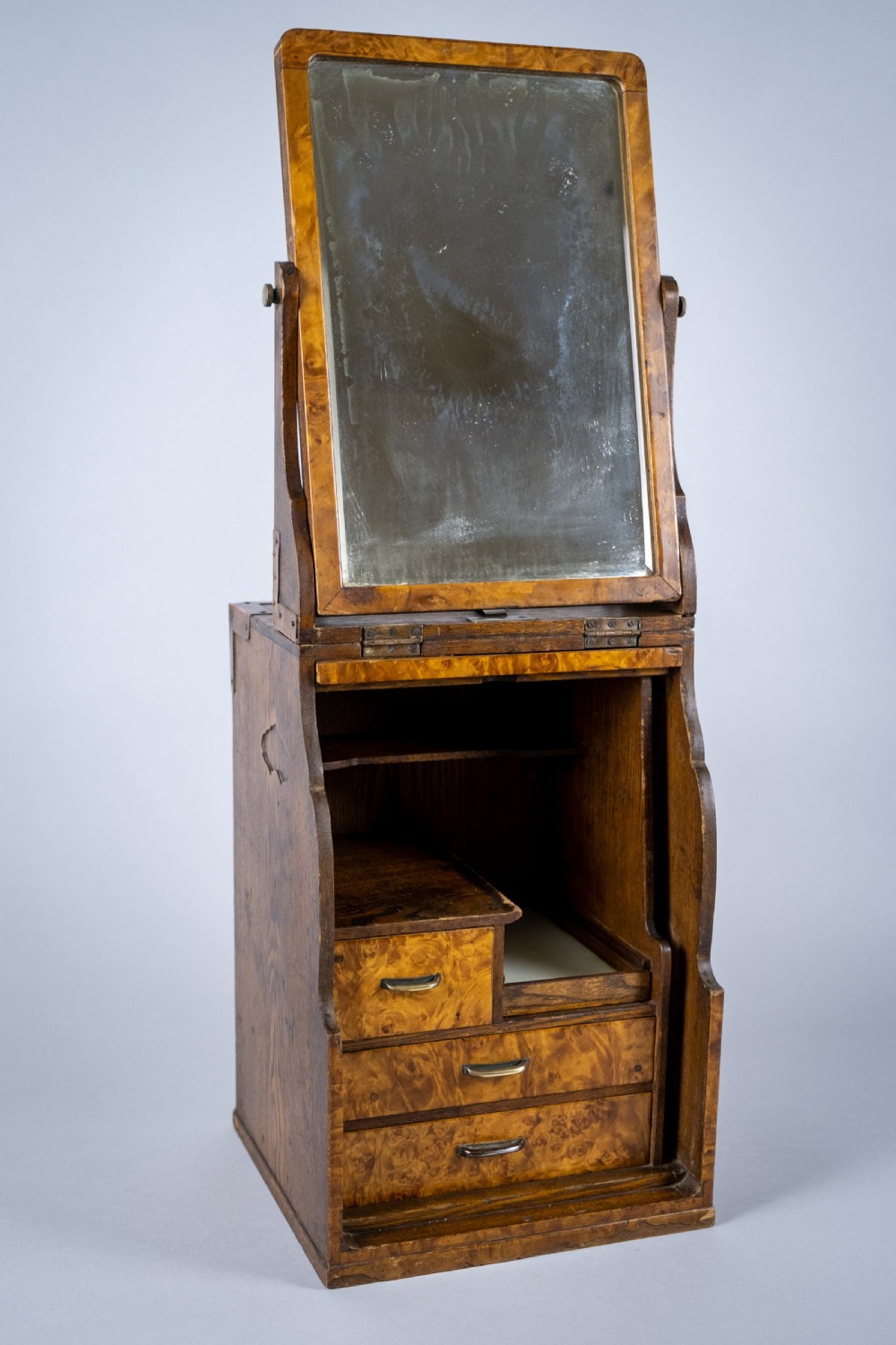 Campaign Style Burr Walnut & Mahogany Folding Vanity Box View V