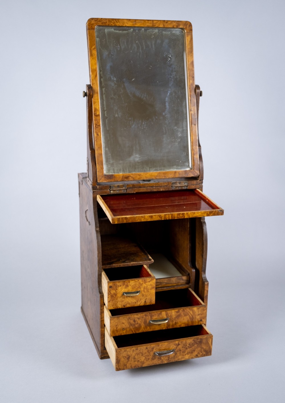 Campaign Style Burr Walnut & Mahogany Folding Vanity Box View VII