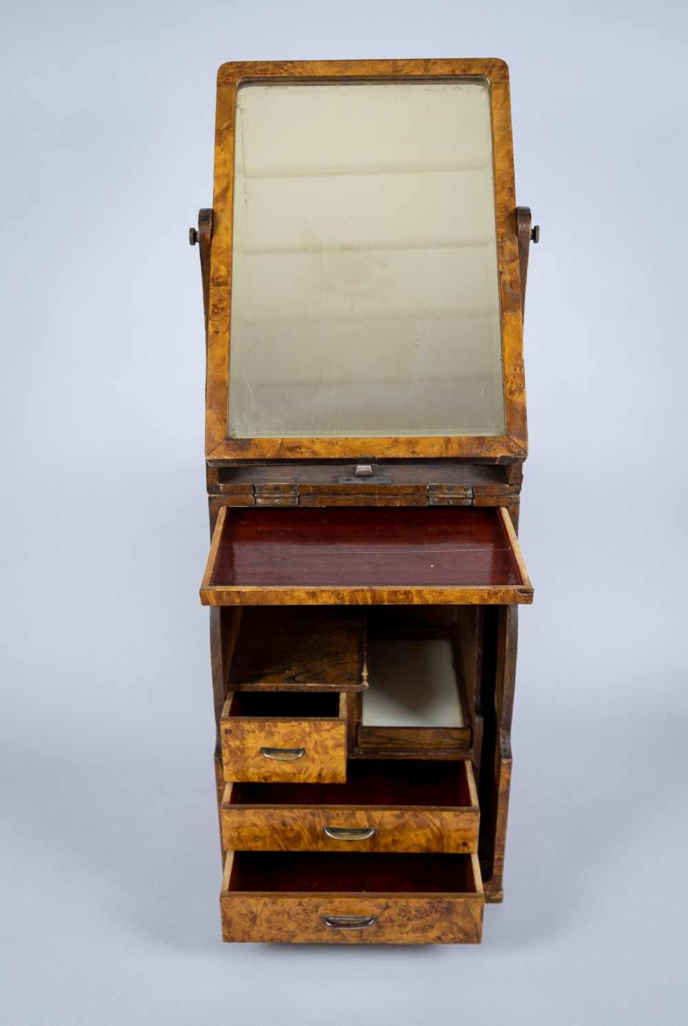Campaign Style Burr Walnut & Mahogany Folding Vanity Box View IX