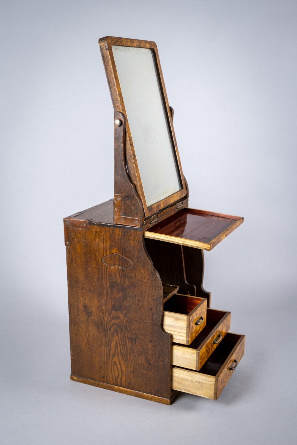 Campaign Style Burr Walnut & Mahogany Folding Vanity Box View XII