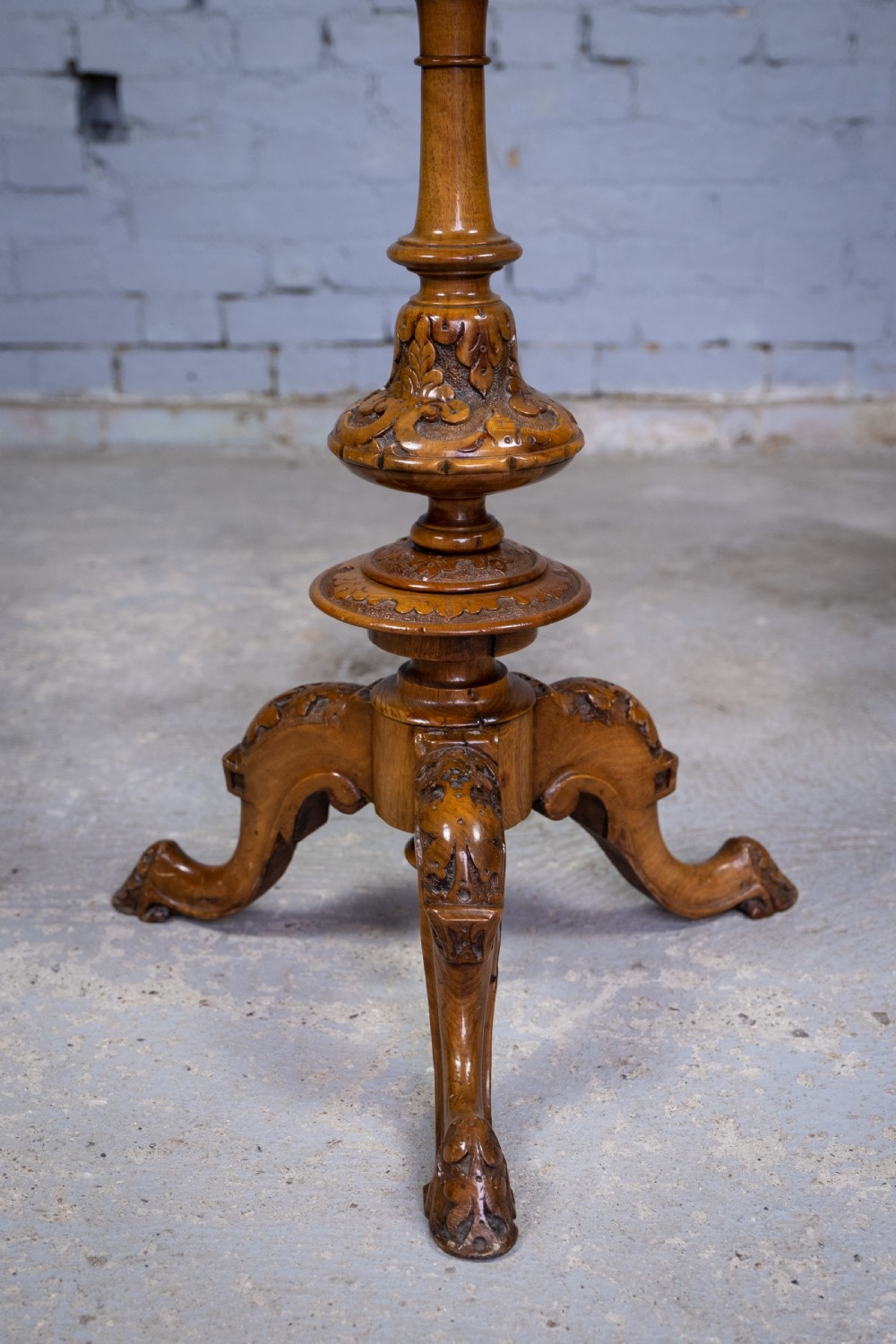 Burr Walnut Marquetry 'George & Dragon' Wine Table, c.1870. View V