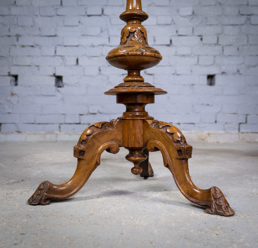 Burr Walnut Marquetry 'George & Dragon' Wine Table, c.1870. View VI