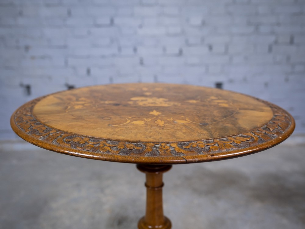 Burr Walnut Marquetry 'George & Dragon' Wine Table, c.1870. View VII