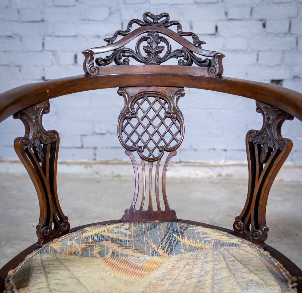 Unusual Victorian Five Leg Mahogany Tub Chair View IV