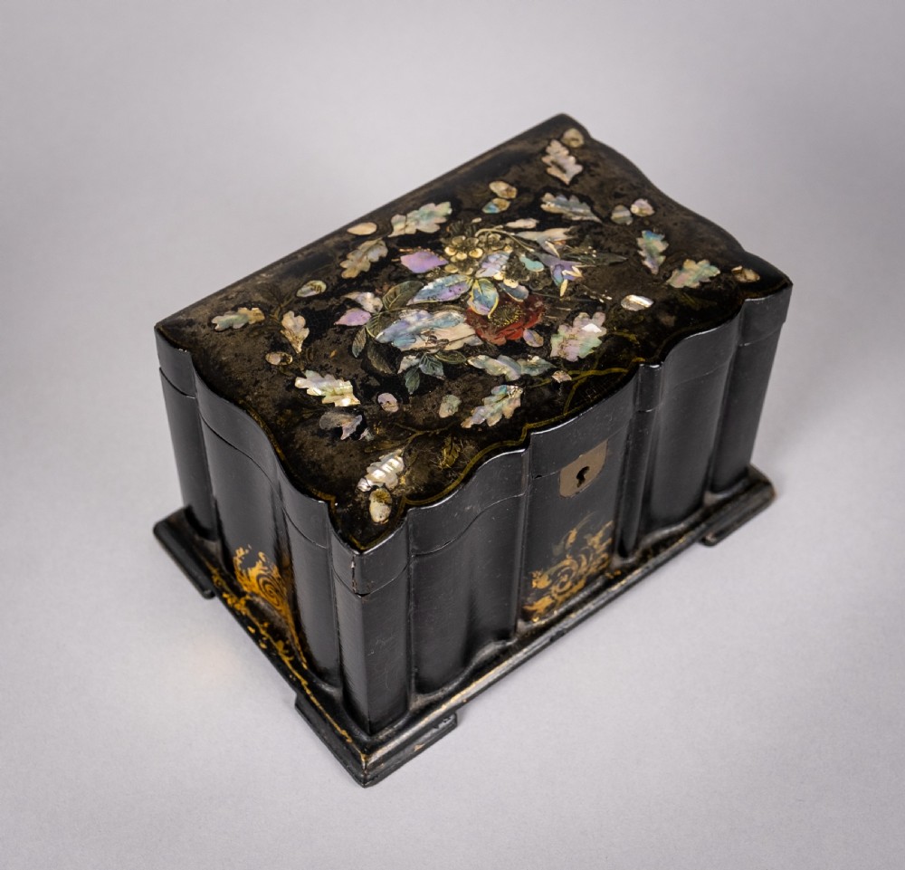 Victorian Papier Mache Mother Of Pearl Tea Caddy, c.1860 View II