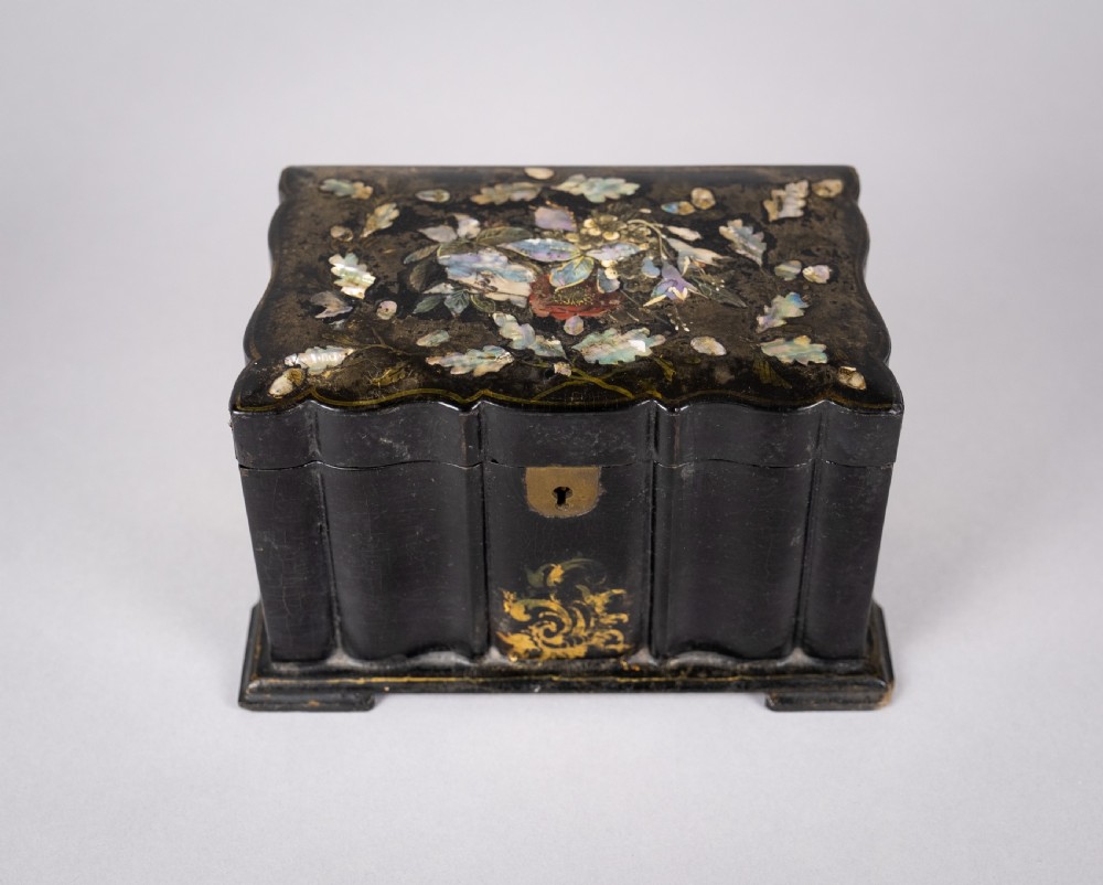 Victorian Papier Mache Mother Of Pearl Tea Caddy, c.1860