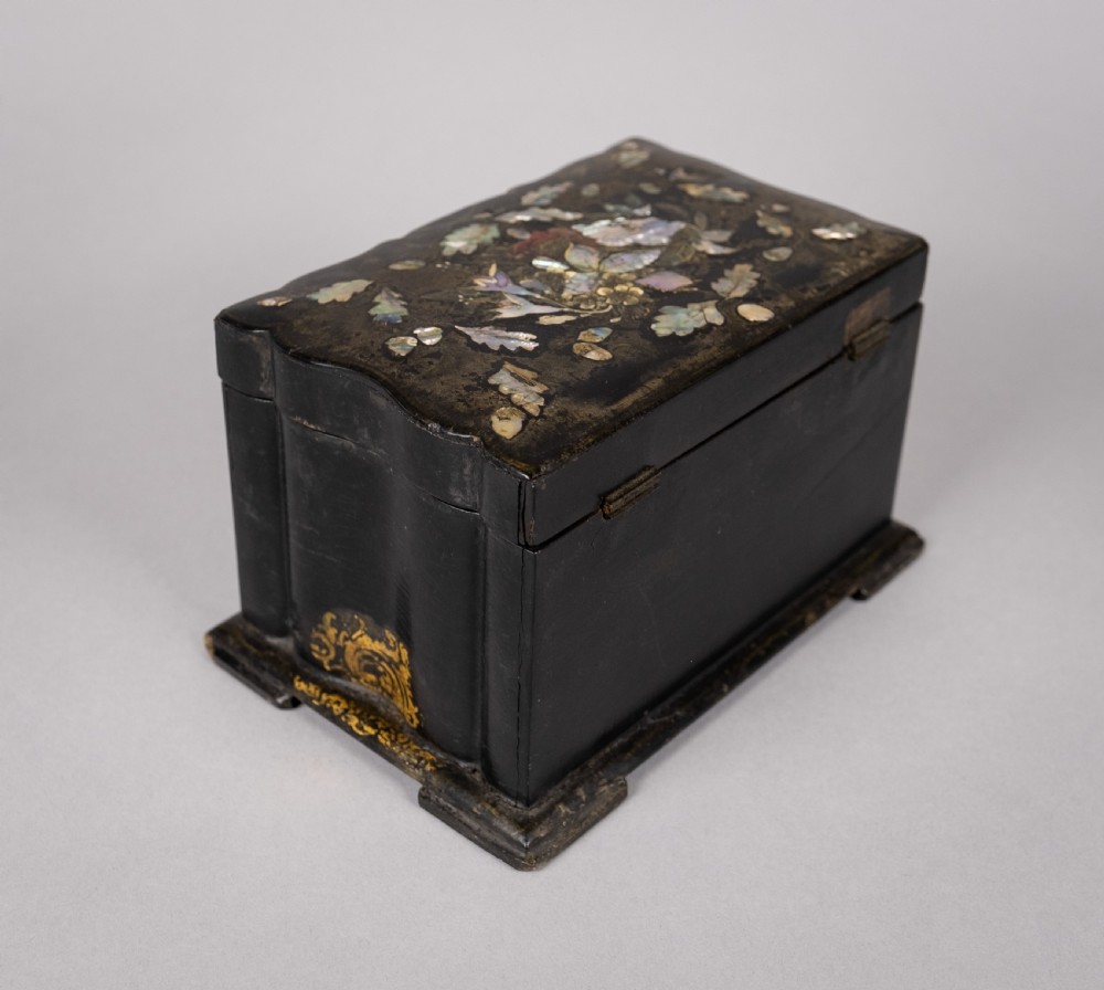 Victorian Papier Mache Mother Of Pearl Tea Caddy, c.1860 View X