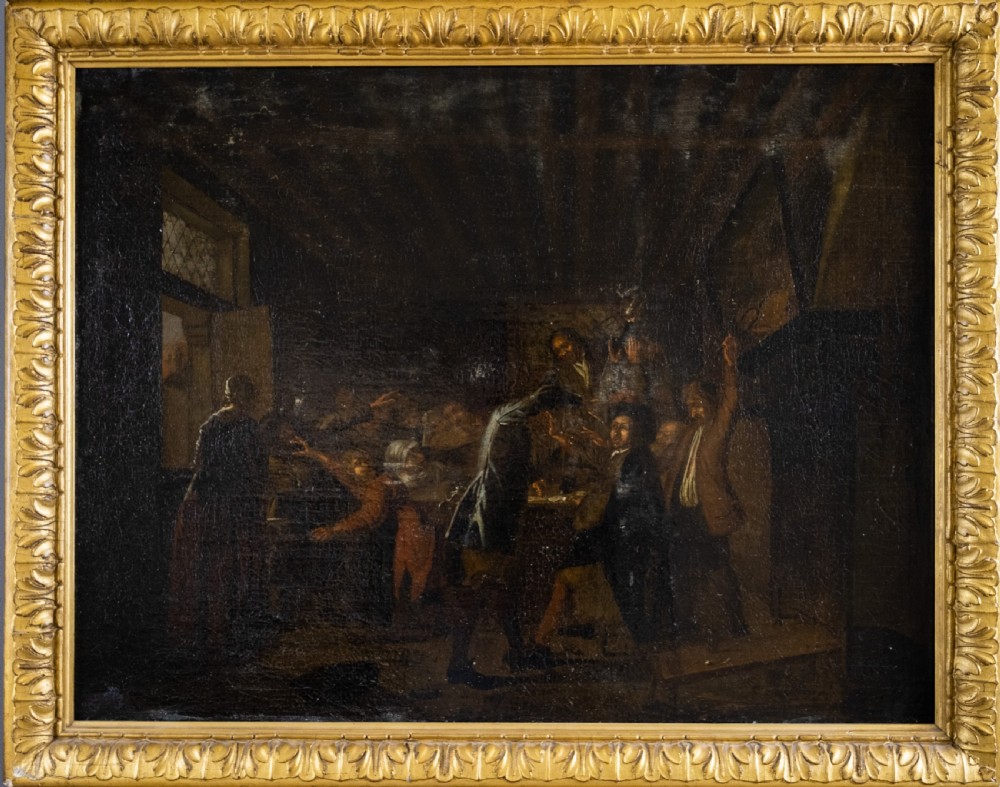 18th Century Oil In Manner of Pieter Jansz Quast (1605-1647) - Tavern Fight Over A Card Game