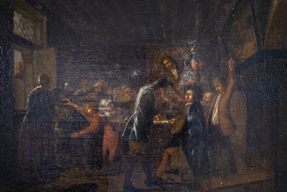 18th Century Oil In Manner of Pieter Jansz Quast (1605-1647) - Tavern Fight Over A Card Game View II
